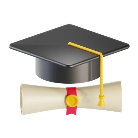 Graduation hat and certificate 3D Illustration