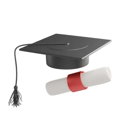 卒業帽子と卒業証書  3D Icon