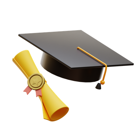 Graduation Hat And Certificate 3D Illustration