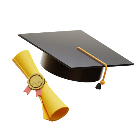 Graduation Hat And Certificate 3D Illustration