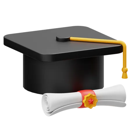 Graduation Hat And Certificate 3D Icon