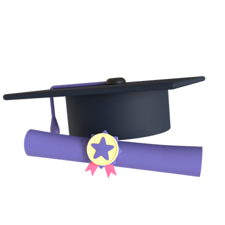 Graduation hat and degree  3D Icon