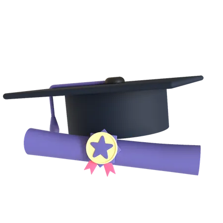 Graduation hat and degree 3D Illustration