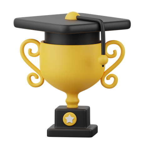 Graduation Hat And Trophy  3D Icon