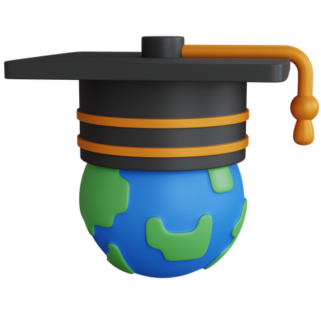 Graduation Hat On Earth  3D Icon