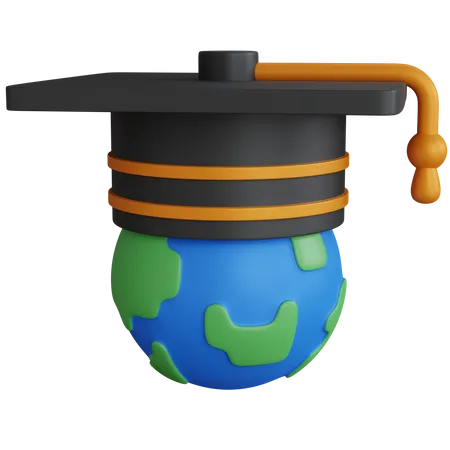 Graduation Hat On Earth  3D Icon