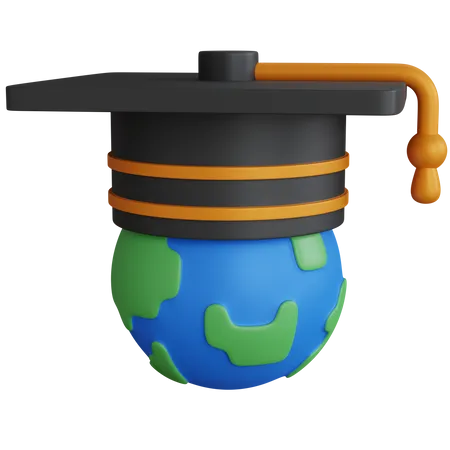 Graduation Hat On Earth 3D Icon