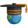3d graduation hat on earth emoji