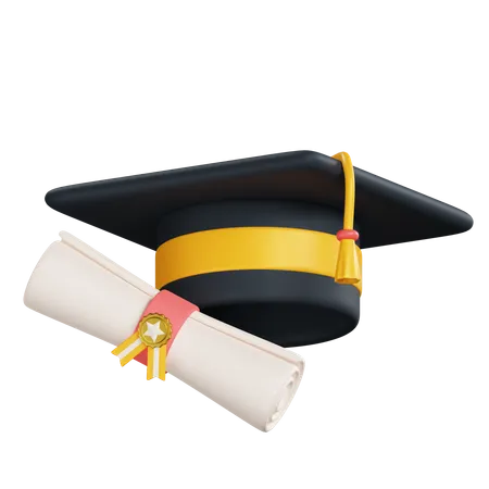 Graduation Hat With Certificate  3D Icon