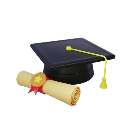 Graduation hat with certificate  3D Icon