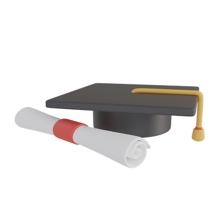 Graduation Hat With Certificate  3D Illustration