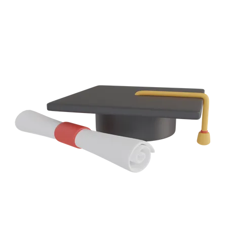 Graduation Hat With Certificate 3D Illustration