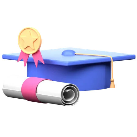 Graduation Hat With Certificate  3D Icon
