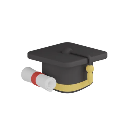 Graduation Hat  With Certificate  3D Icon