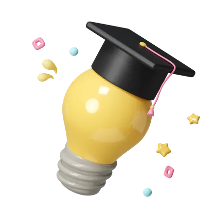 3 D Render Graduation Hat On Light Bulb Learning School And Knowledge Graduation Of University Concept Icon Symbol Clipping Path 3 D Render Illustration 3D Icon