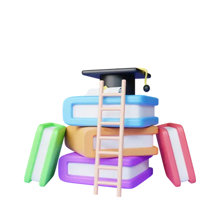 3 D Rendering Some Books And Graduation Hat Illustration 3D Icon