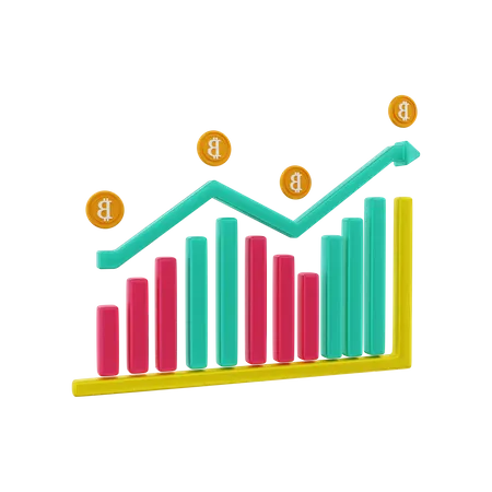 Gráfico de bitcoin alcista  3D Illustration