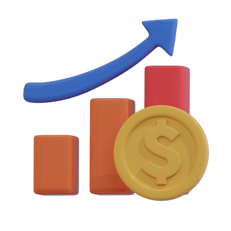 Gráfico de barras com moeda  3D Icon