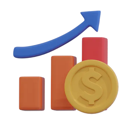 Gráfico de barras com moeda  3D Icon