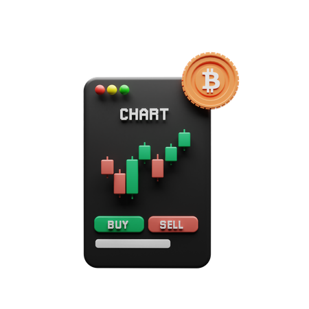 Gráfico de compra e venda de Bitcoin  3D Illustration