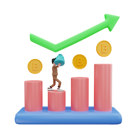 Gráfico de crecimiento de Bitcoin  3D Illustration