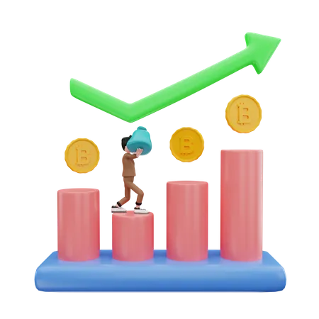 Gráfico de crecimiento de Bitcoin  3D Illustration