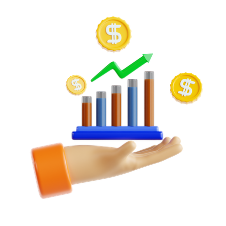 Gráfico de crescimento com mão e dinheiro  3D Icon