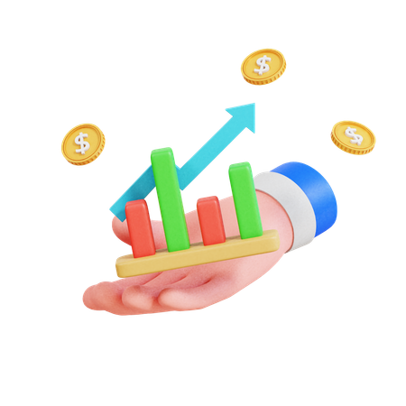 Mão segurando o gráfico de crescimento  3D Icon