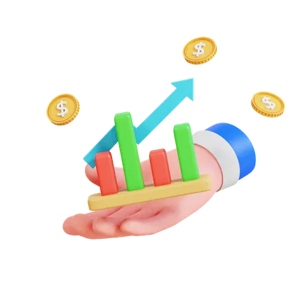 Mão segurando o gráfico de crescimento  3D Icon