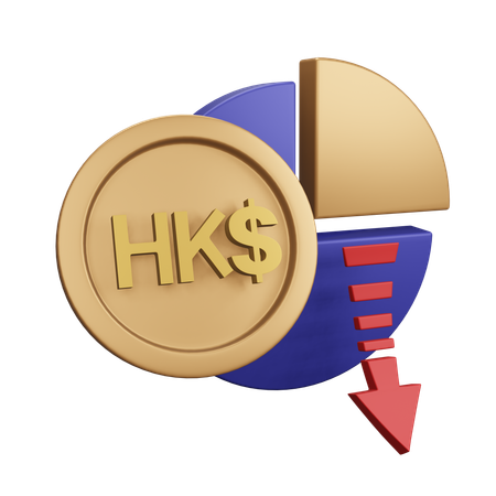 Gráfico de monet de disminución del dólar de hong kong  3D Icon