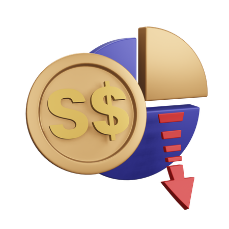 Gráfico de monet de disminución del dólar de singapur  3D Icon