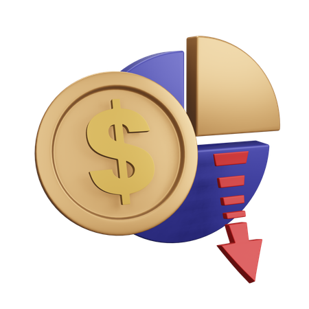 Gráfico de dinero de disminución del dólar estadounidense  3D Icon