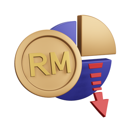 Gráfico de monet de disminución del ringgit malayo  3D Icon