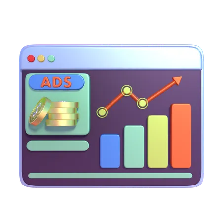 Gráfico de receita de anúncios  3D Icon