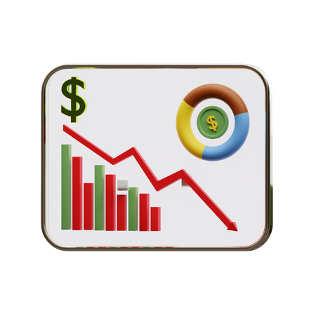 Gráfico financiero del dólar hacia abajo  3D Icon