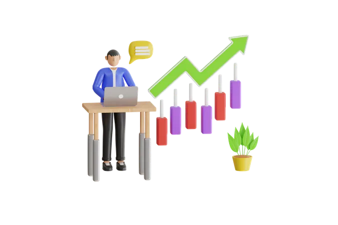 Gráfico actual del empresario con gráfico de barras de alta mejora  3D Illustration