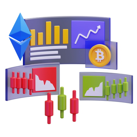 Gráficos de negociação de criptomoedas  3D Illustration