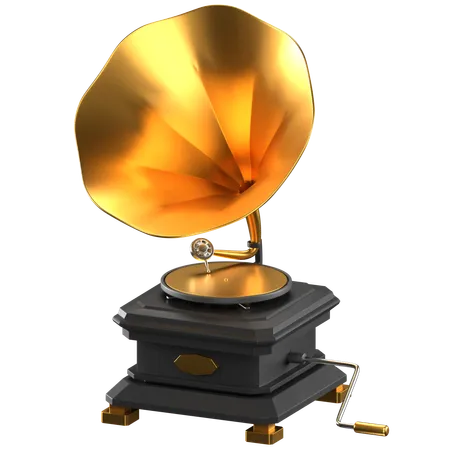 3 D Illustration Of A Black And Gold Gramophone 3D Icon