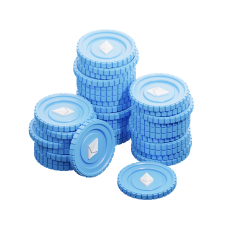 Gran montón de monedas Ethereum  3D Illustration