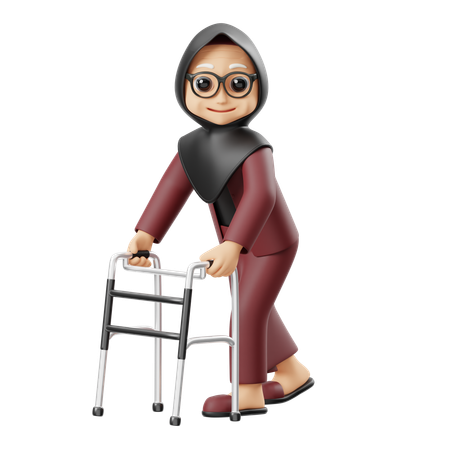 Grand-mère utilisant un déambulateur  3D Illustration