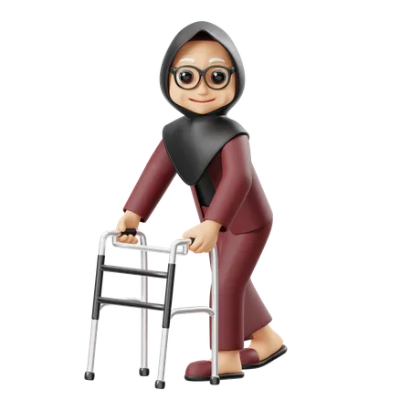 Grand-mère utilisant un déambulateur  3D Illustration