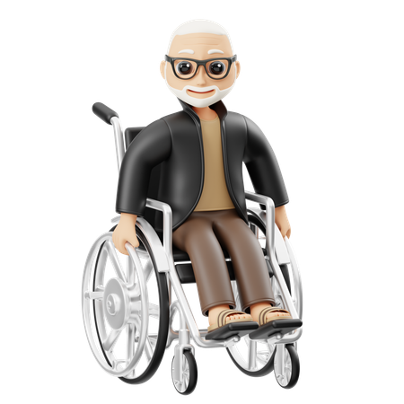 Grand-père assis dans un fauteuil roulant  3D Illustration