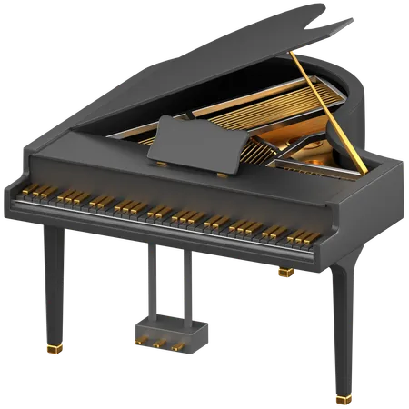 3 D Illustration Of A Black And Gold Grand Piano 3D Icon