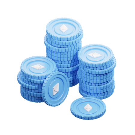 Grande pilha de moedas Ethereum  3D Illustration