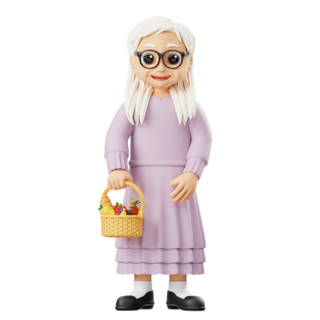 Grandma Carrying A Basket  3D Illustration