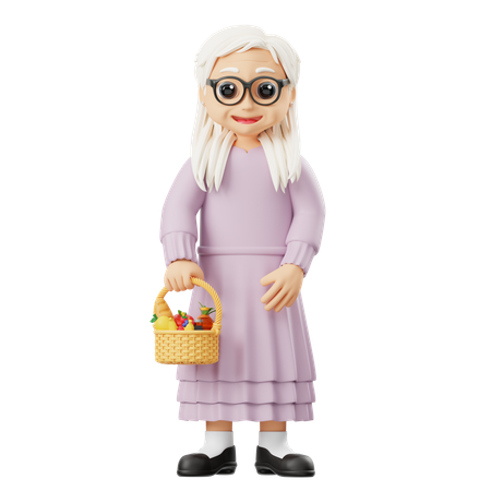 Grandma Carrying A Basket  3D Illustration