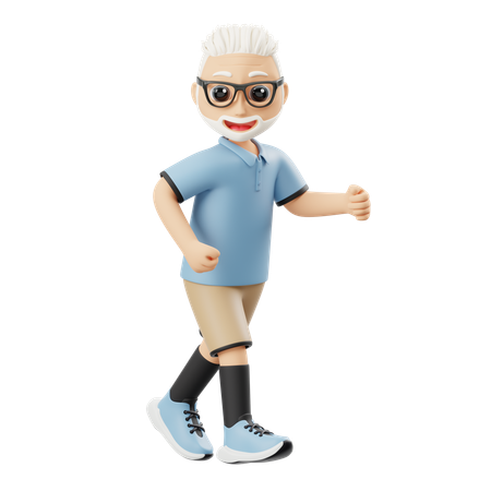 Grandpa Runs  3D Illustration