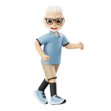 Grandpa Runs  3D Illustration