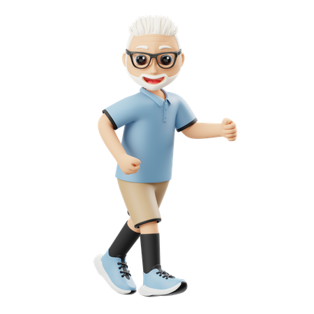 Grandpa Runs  3D Illustration