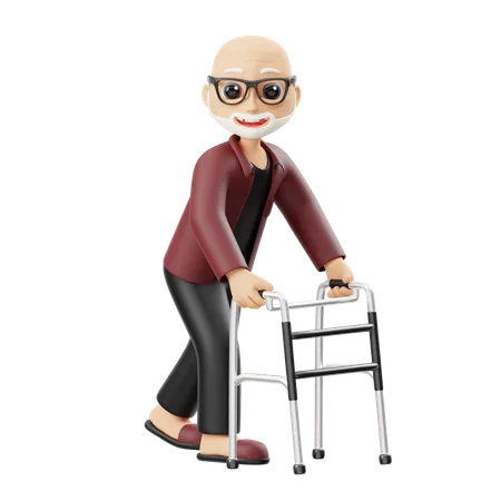 Grandpa Using A Walker  3D Illustration